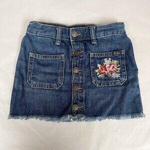 Polo Ralph Lauren Girls Blue Denim Snap Front Jean Embroidered Skirt Size 5